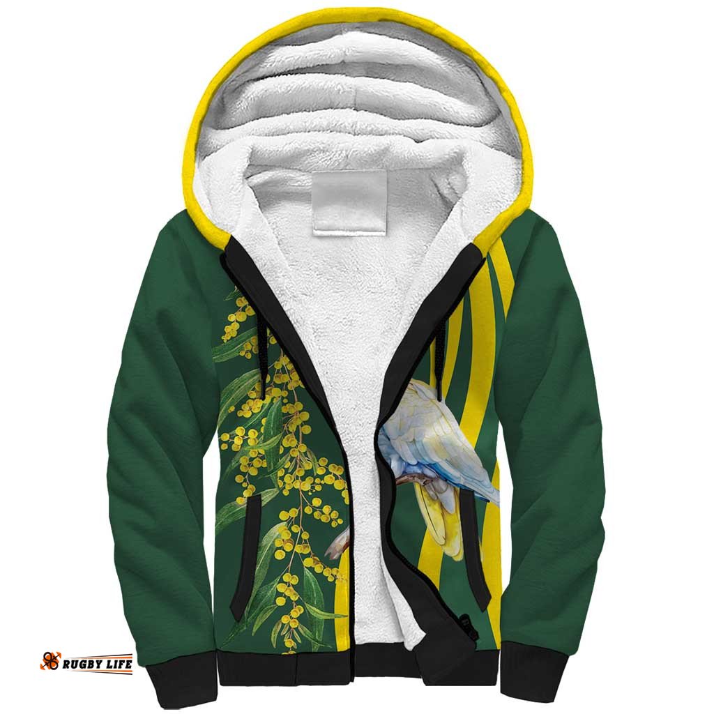White Cockatoo and Golden Wattle Sherpa Hoodie Australian Native Bird LT9