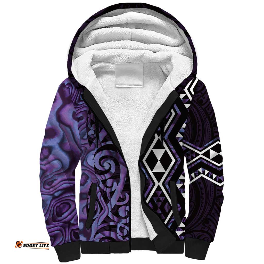 Purple Aotearoa Sherpa Hoodie Taniko Motifs With Paua Shell Kowhaiwhai LT14