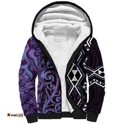 Purple Aotearoa Sherpa Hoodie Taniko Motifs With Paua Shell Kowhaiwhai LT14