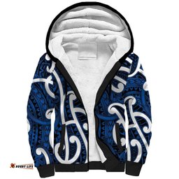 Aotearoa Maori Kowhaiwhai Sherpa Hoodie Kikorangi Puhoro and Patiki LT9