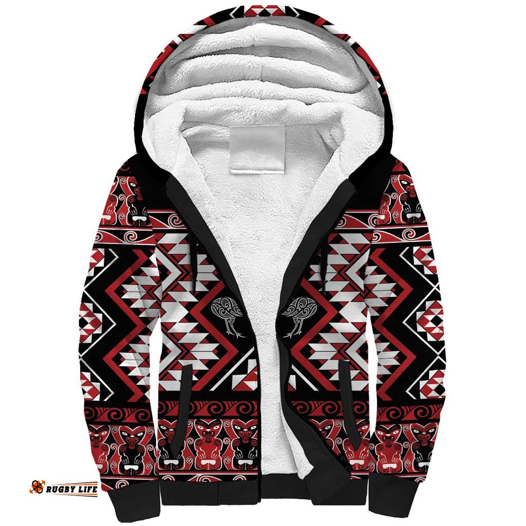 Personalised Taniko Motifs Aotearoa Sherpa Hoodie Waitangi Kowhaiwhai Kiwi LT7