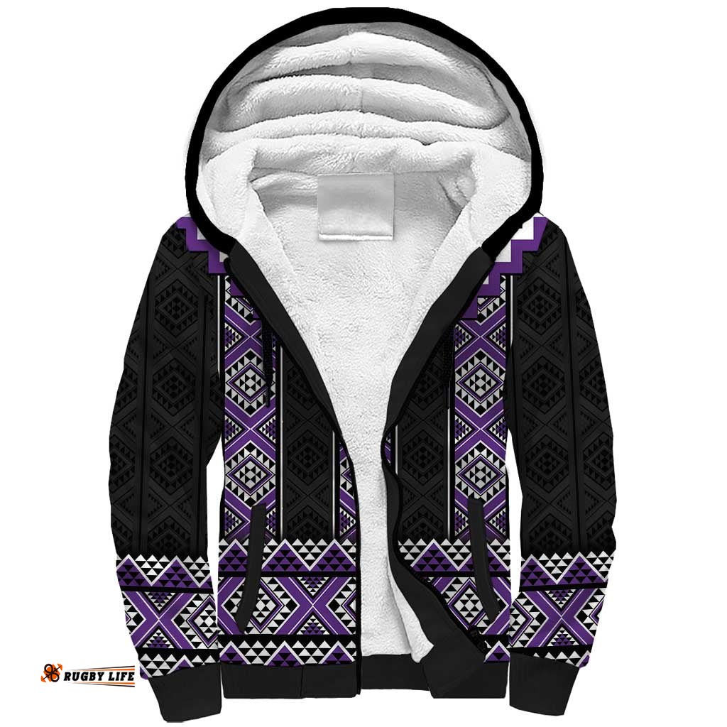 Purple Taniko Pattern Aotearoa Sherpa Hoodie Niho Taniwha Mix Poutama LT14