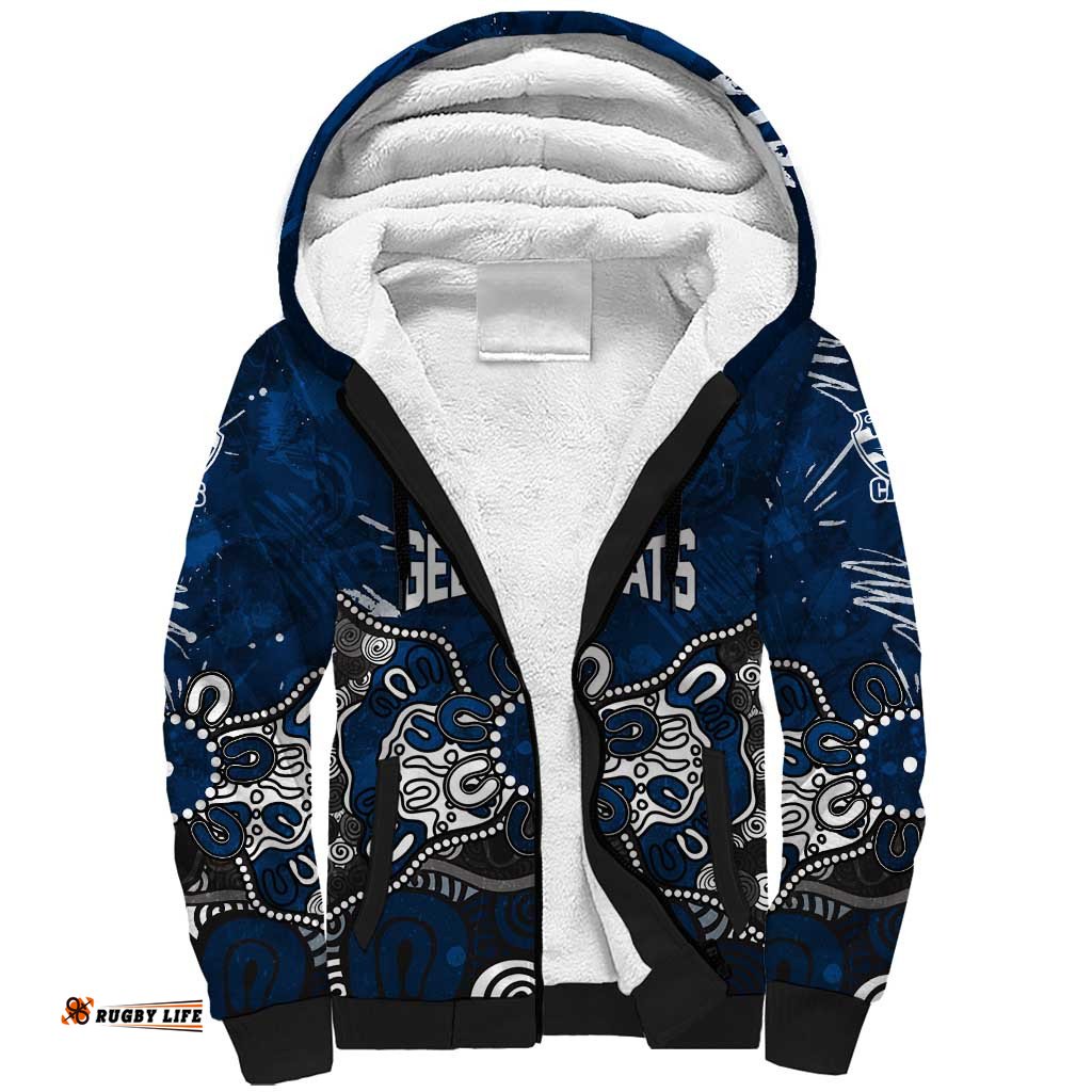 Personalized Geelong Cats Sherpa Hoodie Aboriginal Dot Painting Graffiti Style TS04