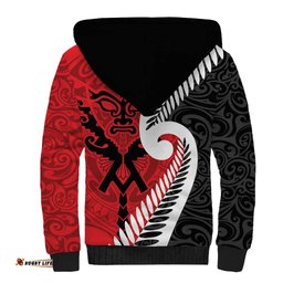 Silver Fern Koru Swirls with Maori Ta Moko Sherpa Hoodie LT9