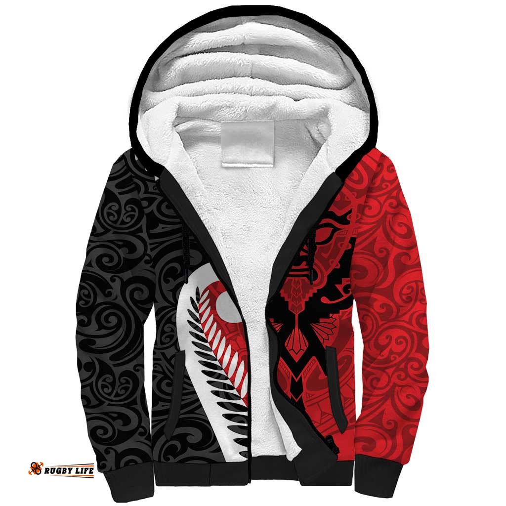 Silver Fern Koru Swirls with Maori Ta Moko Sherpa Hoodie LT9
