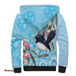 Willie wagtail Australia Sherpa Hoodie Eucalyptus Blossoms Aboriginal Art LT14