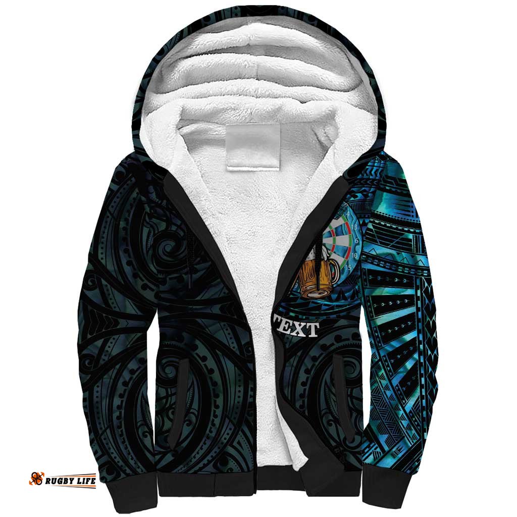 Personalized New Zealand Darts Beer Sherpa Hoodie Paua Shell Aotearoa Maori Tattoo LT14