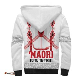 Toitu Te Tiriti Waitangi Sherpa Hoodie White Wharenui House LT9