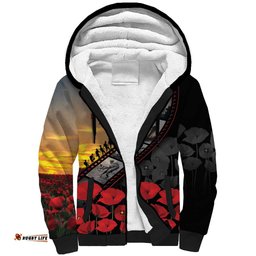 Personalised Remembering ANZAC Lest We Forget Sherpa Hoodie Vintage Film Frame Memorial Red Poppy LT9