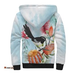 Willie wagtail Australia Sherpa Hoodie Banksia Bottlebrushes Watercolor Stylized LT14