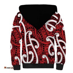 Aotearoa Maori Kowhaiwhai Sherpa Hoodie Whero Puhoro and Patiki LT9