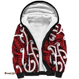 Aotearoa Maori Kowhaiwhai Sherpa Hoodie Whero Puhoro and Patiki LT9