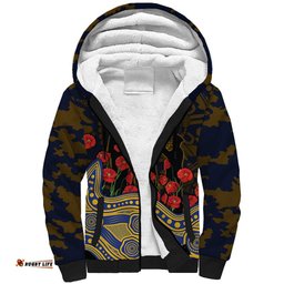 West Coast Eagles ANZAC Day Sherpa Hoodie Indigenous Dot Art with Poppy Flower Tribute TS04