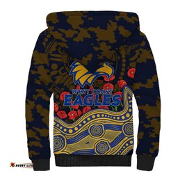 West Coast Eagles ANZAC Day Sherpa Hoodie Indigenous Dot Art with Poppy Flower Tribute TS04