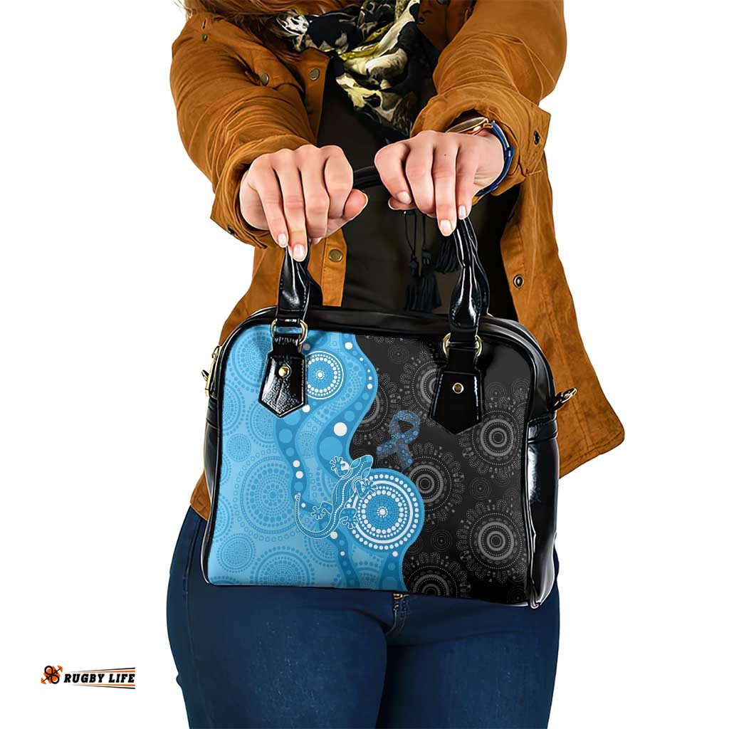 Australia Autism Awareness Month Shoulder Handbag Indigenous Lizard With Blue Ribbon LT14