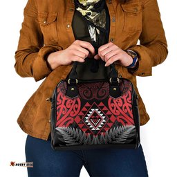Aotearoa Kiwi Taniko Shoulder Handbag Silver Fern With Maori Koru Pattern LT14