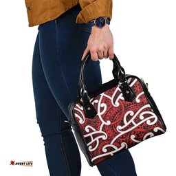 Aotearoa Maori Kowhaiwhai Shoulder Handbag Whero Puhoro and Patiki LT9