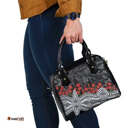 Carlton Blues ANZAC Day Shoulder Handbag Indigenous Dot Art with Poppy Flower Tribute TS04