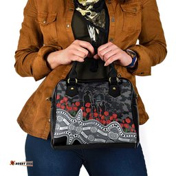 Carlton Blues ANZAC Day Shoulder Handbag Indigenous Dot Art with Poppy Flower Tribute TS04