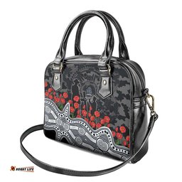 Carlton Blues ANZAC Day Shoulder Handbag Indigenous Dot Art with Poppy Flower Tribute TS04