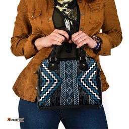 Azure Tukutuku Pattern Aotearoa Shoulder Handbag Niho Taniwha and Puhoro Motifs LT7