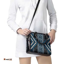 Azure Tukutuku Pattern Aotearoa Shoulder Handbag Niho Taniwha and Puhoro Motifs LT7