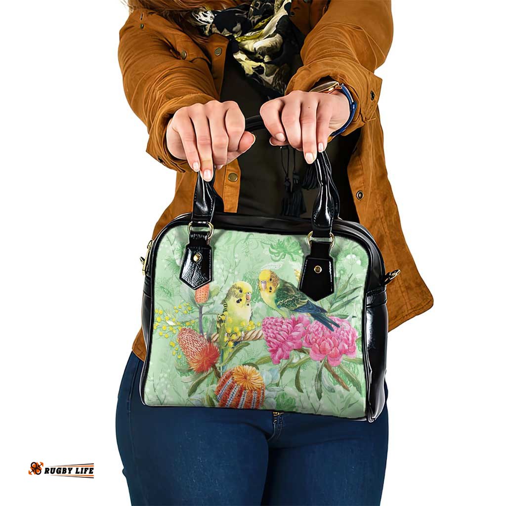Birds and Floral Aussie Budgerigars Shoulder Handbag Mint Opal LT7