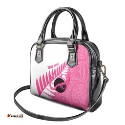 New Zealand Lawn Bowls Breast Cancer Custom Shoulder Handbag Aotearoa Maori Silver Fern Pink Ribbon LT14