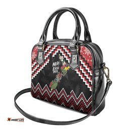 New Zealand Christmas Taniko Poutama Shoulder Handbag Flora Map with Birds LT7