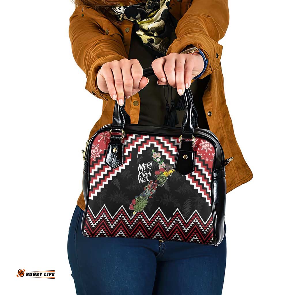 New Zealand Christmas Taniko Poutama Shoulder Handbag Flora Map with Birds LT7