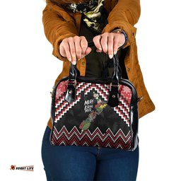 New Zealand Christmas Taniko Poutama Shoulder Handbag Flora Map with Birds LT7