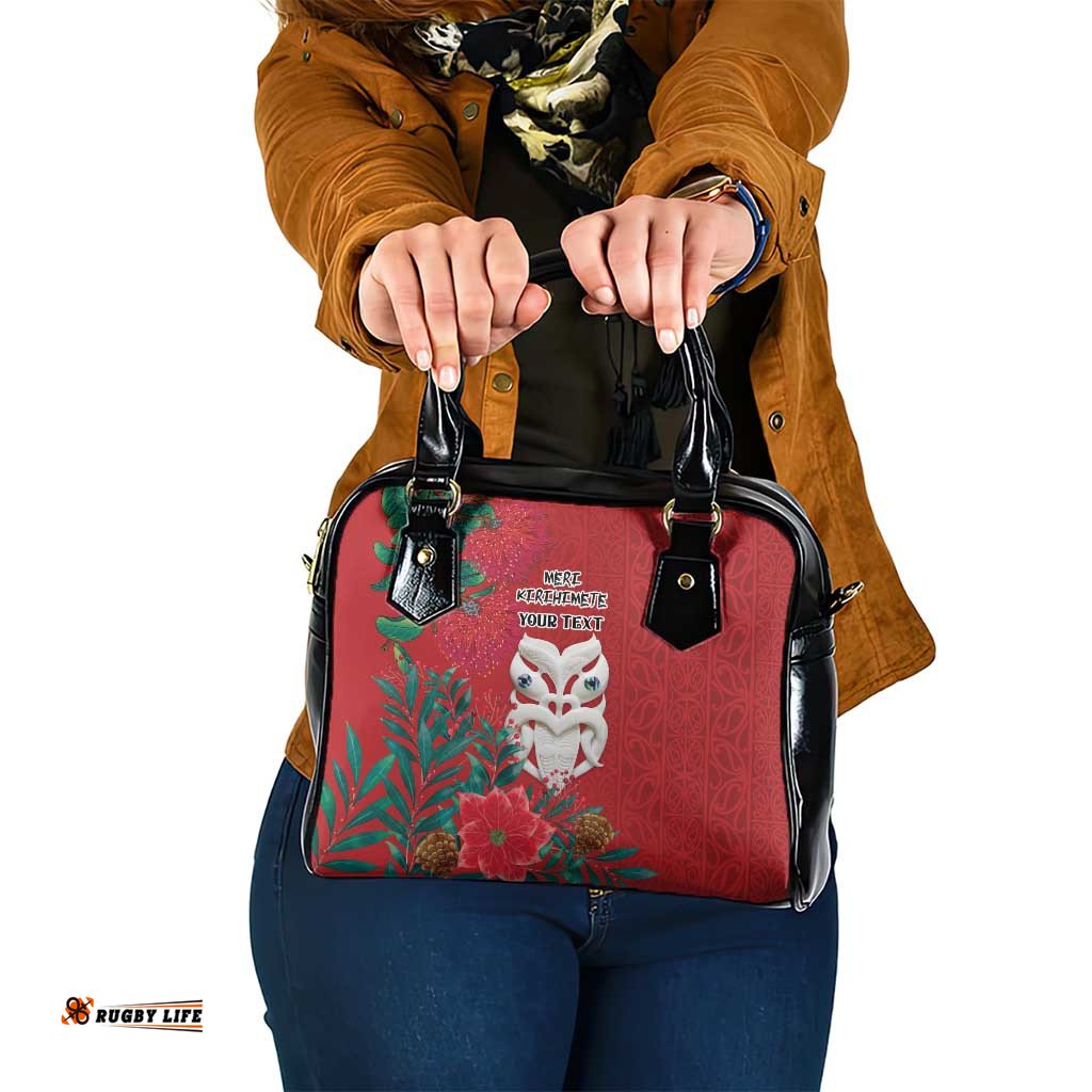 Maori Wheku Meri Kirihimete Personalised Shoulder Handbag All Red Indigenous Maori Motif LT9