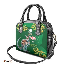 Green Kangaroo and Golden Wattle Personalised Shoulder Handbag Happy Australia Day 6 January LT9
