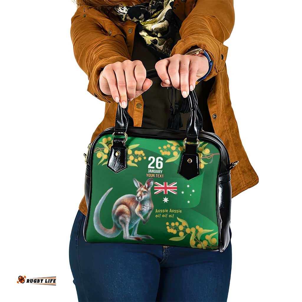 Green Kangaroo and Golden Wattle Personalised Shoulder Handbag Happy Australia Day 6 January LT9