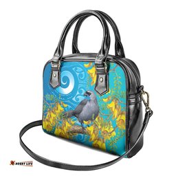 New Zealand Kokako Bird Shoulder Handbag Maori Koru With Kowhai Flowers LT05