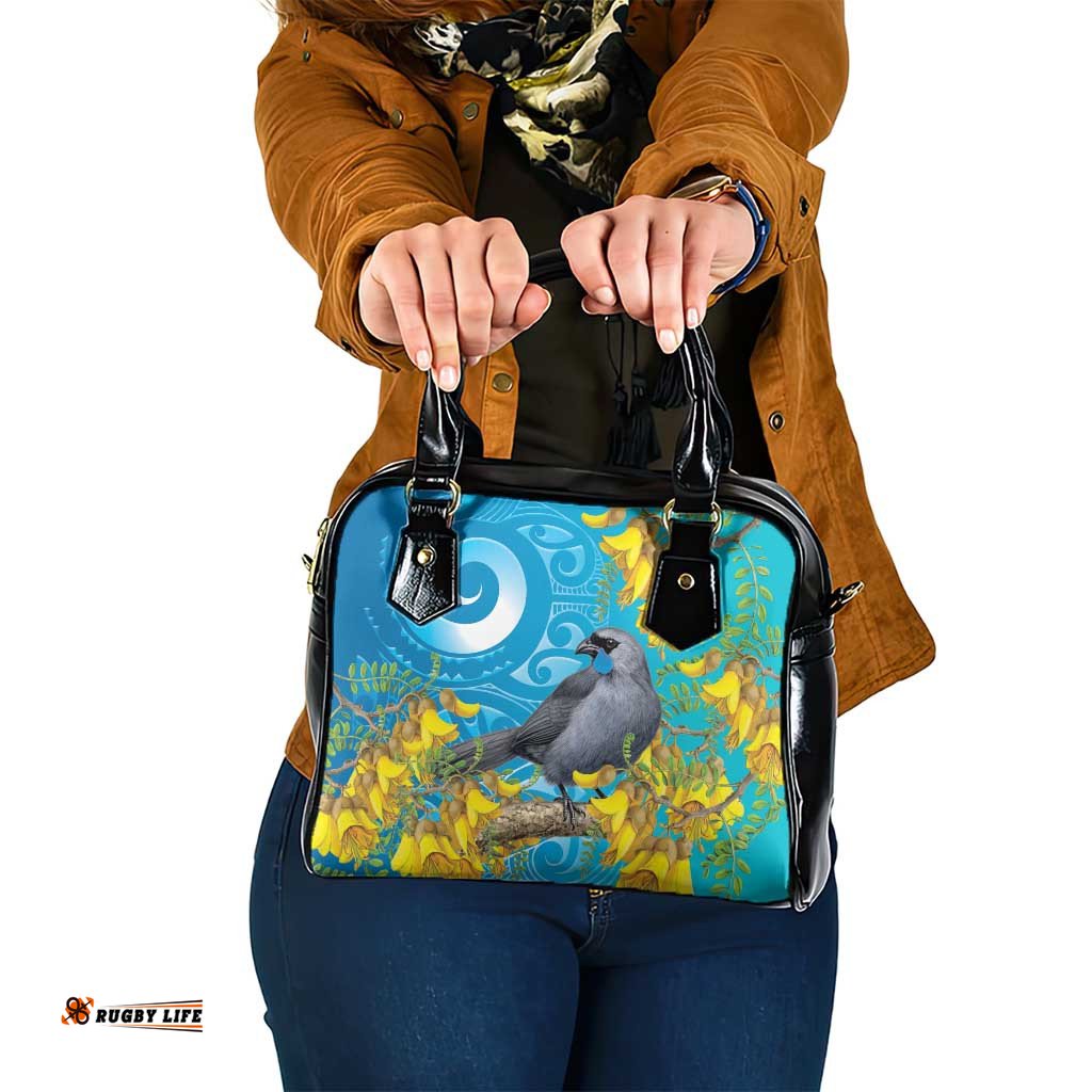 New Zealand Kokako Bird Shoulder Handbag Maori Koru With Kowhai Flowers LT05
