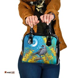 New Zealand Kokako Bird Shoulder Handbag Maori Koru With Kowhai Flowers LT05
