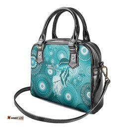 NAIDOC Deadly 50 Years Shoulder Handbag Jellyfish Aboriginal Culture Inspired Turquoise LT9