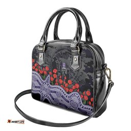 Fremantle Dockers ANZAC Day Shoulder Handbag Indigenous Dot Art with Poppy Flower Tribute TS04