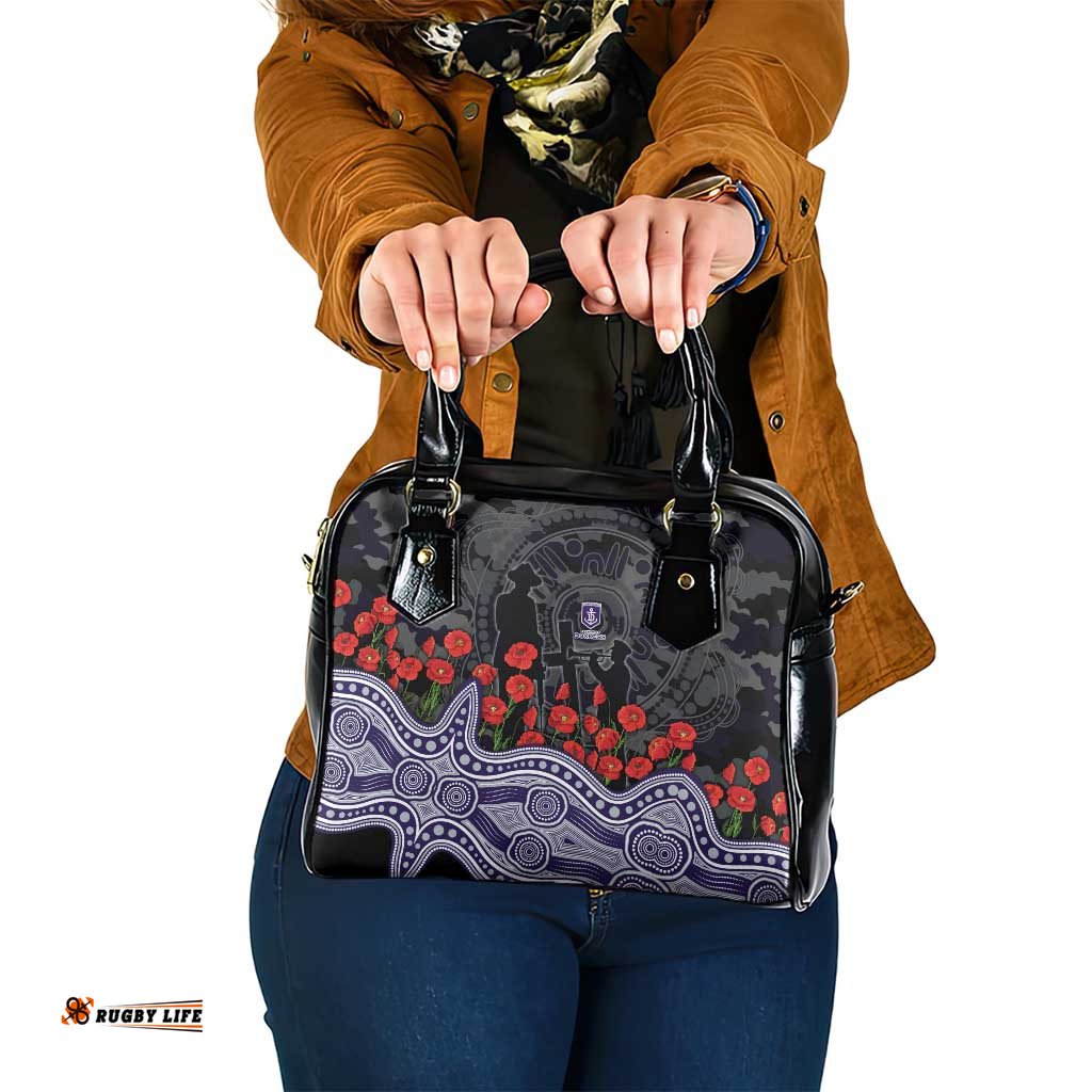 Fremantle Dockers ANZAC Day Shoulder Handbag Indigenous Dot Art with Poppy Flower Tribute TS04