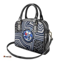 Geelong Cats Shoulder Handbag Indigenous Monochrome Dot Art Mascot Style TS04