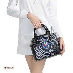 Geelong Cats Shoulder Handbag Indigenous Monochrome Dot Art Mascot Style TS04