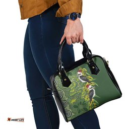 Aussie Kokaburra Golden Wattle Christmas Shoulder Handbag Aboriginal Dots Painting Green Motif LT9