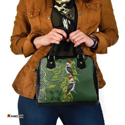 Aussie Kokaburra Golden Wattle Christmas Shoulder Handbag Aboriginal Dots Painting Green Motif LT9