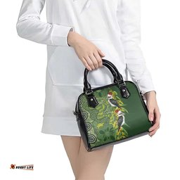 Aussie Kokaburra Golden Wattle Christmas Shoulder Handbag Aboriginal Dots Painting Green Motif LT9