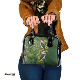Aussie Kokaburra Golden Wattle Christmas Shoulder Handbag Aboriginal Dots Painting Green Motif LT9