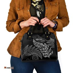 Aotearoa Personalized Lawn Bowls Maori Shoulder Handbag New Zealand Black Tribal Silver Fern LT7