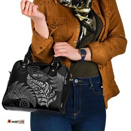 Aotearoa Personalized Lawn Bowls Maori Shoulder Handbag New Zealand Black Tribal Silver Fern LT7
