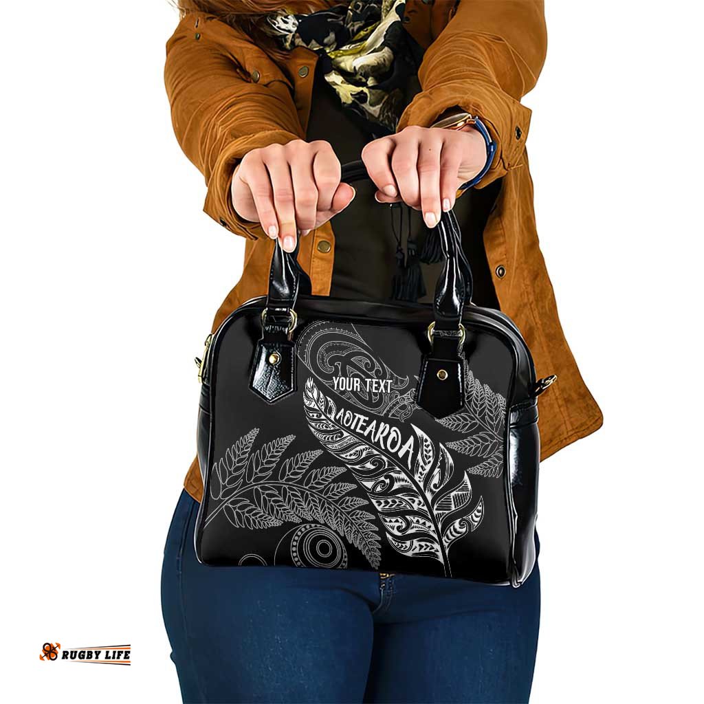 Aotearoa Personalized Lawn Bowls Maori Shoulder Handbag New Zealand Black Tribal Silver Fern LT7
