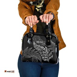Aotearoa Personalized Lawn Bowls Maori Shoulder Handbag New Zealand Black Tribal Silver Fern LT7